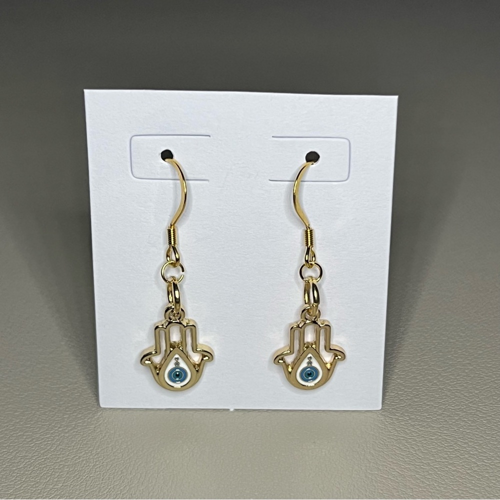 Evil Eye Hamsa Hand Earrings - 18k Gold Plated